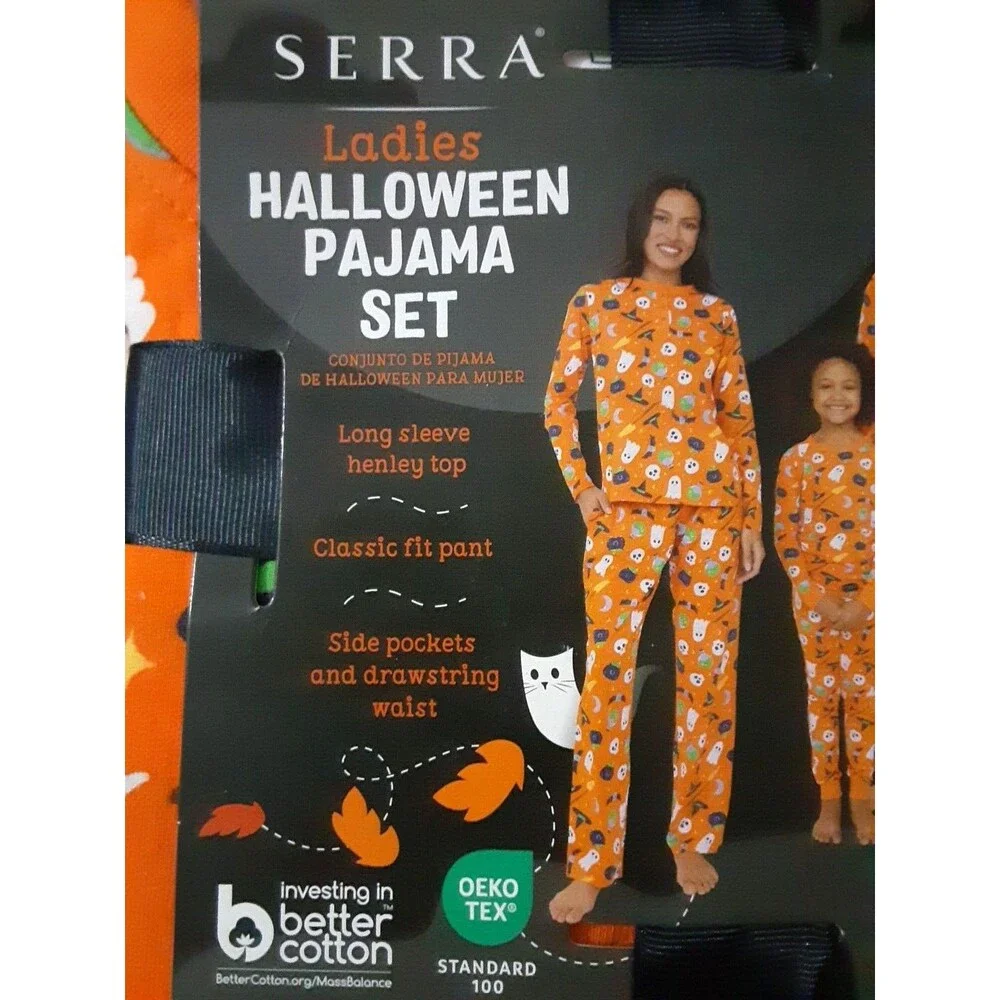 Serra Lounge Wear Ladies 2 Piece Pajama Set Size XL Halloween Ghosts Skulls Bat